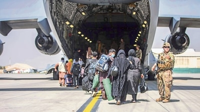 More than 58,000 people have been evacuated by the US since August 14. In picture - Families board a US Air Force Boeing C-17 Globemaster at Hamid Karzai International Airport in Kabul. (AFP) More than 58,000 people have been evacuated by the US since August 14. In picture - Families board a US Air Force Boeing C-17 Globemaster at Hamid Karzai International Airport in Kabul. (AFP)