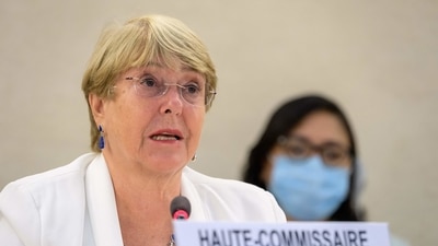 UN High Commissioner for Human Rights Michelle Bachelet delivers a speech at a special session of the UN Human Rights Council on Afghanistan. (AFP) UN High Commissioner for Human Rights Michelle Bachelet delivers a speech at a special session of the UN Human Rights Council on Afghanistan. (AFP)