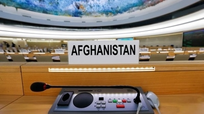 A view ahead of a special session of the Human Rights Council on the situation in Afghanistan, at the European headquarters of the United Nations in Geneva, Switzerland, on Tuesday. (REUTERS/Denis Balibouse)