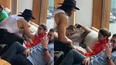 Ranveer Singh dances to Nashe Si Chadh Gayi for Deepika Padukone. Ranveer Singh dances to Nashe Si Chadh Gayi for Deepika Padukone.