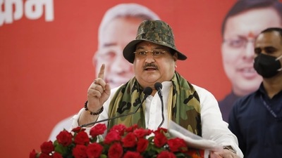 Nadda asked Congress' leadership to clarify their stance on Kashmir and Pakistan after comments made by Punjab Congress president Sidhu stoked controversy. (PTI ) Nadda asked Congress' leadership to clarify their stance on Kashmir and Pakistan after comments made by Punjab Congress president Sidhu stoked controversy. (PTI )