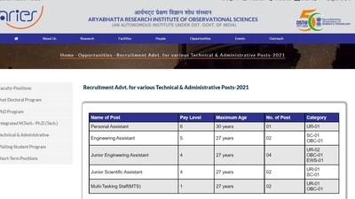 ARIES recruitment 2021:Apply for 11 vacancies of Engineering Assistant and other posts ARIES recruitment 2021:Apply for 11 vacancies of Engineering Assistant and other posts