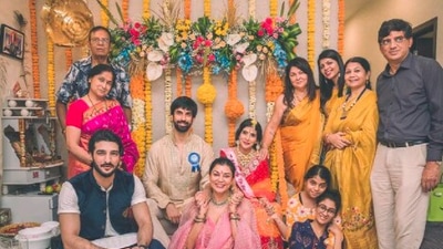 The godh bharai ceremony was attended by Charu Asopa Sen's sister-in-law Sushmita Sen, her daughters Renee Sen, Alisah Sen, and Sushmita's beau Rohman Shawl. (Instagram/@rajeevsen9)