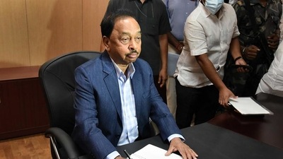 Three FIRs were registered against Union minister Narayan Rane for his remarks against Maharashtra chief minister Uddhav Thackeray. (PTI Photo) Three FIRs were registered against Union minister Narayan Rane for his remarks against Maharashtra chief minister Uddhav Thackeray. (PTI Photo)