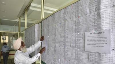 Final list of voters displayed on the notice board by the election committee of United Cycle and Parts Manufacturers Association in Ludhiana on Tuesday. (Gurpreet Singh/HT)