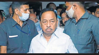 Narayan Rane interacts with the media during an event in Chiplun, hours before his arrest on Tuesday. (Anil Phalke/HT) Narayan Rane interacts with the media during an event in Chiplun, hours before his arrest on Tuesday. (Anil Phalke/HT)