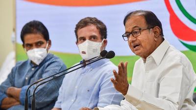 Congress leaders Rahul Gandhi and P Chidambaram address a press conference in New Delhi on Tuesday. (PTI) Congress leaders Rahul Gandhi and P Chidambaram address a press conference in New Delhi on Tuesday. (PTI)