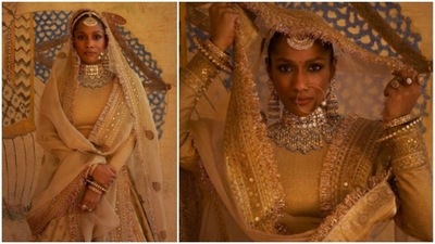 Masaba Gupta recently took the internet by storm as she posed in a gorgeous lehenga by Sabyasachi Mukherjee. In the latest photoshoot with the acclaimed fashion designer, the bold and beautiful Masaba stunned in a gorgeous beige bridal lehenga. (Instagram/@sabyasachiofficial) Masaba Gupta recently took the internet by storm as she posed in a gorgeous lehenga by Sabyasachi Mukherjee. In the latest photoshoot with the acclaimed fashion designer, the bold and beautiful Masaba stunned in a gorgeous beige bridal lehenga. (Instagram/@sabyasachiofficial)