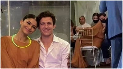 Tom Holland and Zendaya at their friends' wedding. Tom Holland and Zendaya at their friends' wedding.