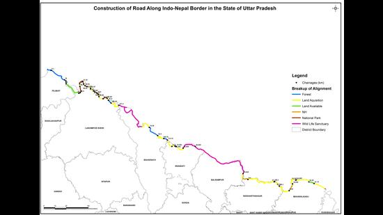 The Indo-Nepal border road in seven districts of UP including Pilibhit, Lakhimpur Kheri, Bahraich, Balrampur, Shravasti, Siddharthnagar and Maharajganj. (Sourced)