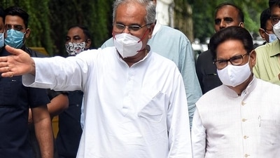 CM Bhupesh Baghel with Chhattisgarh in-charge PL Punia leave Congress leader Rahul Gandhi's residence in Delhi on Tuesday. (ANI) CM Bhupesh Baghel with Chhattisgarh in-charge PL Punia leave Congress leader Rahul Gandhi's residence in Delhi on Tuesday. (ANI)