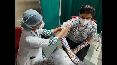 A beneficiary getting her Covid-19 vaccine in Lucknow. (Deepak Gupta/HT file photo) A beneficiary getting her Covid-19 vaccine in Lucknow. (Deepak Gupta/HT file photo)