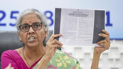 Union finance minister Nirmala Sitharaman interacts with media in Mumbai on Wednesday, August 25. (PTI) Union finance minister Nirmala Sitharaman interacts with media in Mumbai on Wednesday, August 25. (PTI)