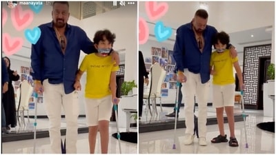 Sanjay Dutt and son Shahraan in a video.
