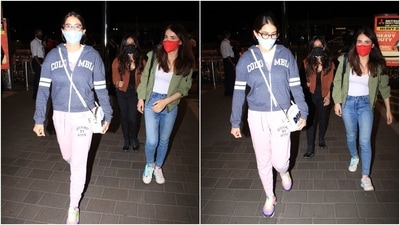 To complete the jet-set ensemble, Radhika left her locks open in a middle parting. Both the actors looked pretty in their simple and chic outfits. What do you think? (HT Photo/Varinder Chawla)