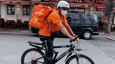 Syed Ahmad Sadat on his bicycle in Leipzig, Germany. (Twitter/@AJArabic)