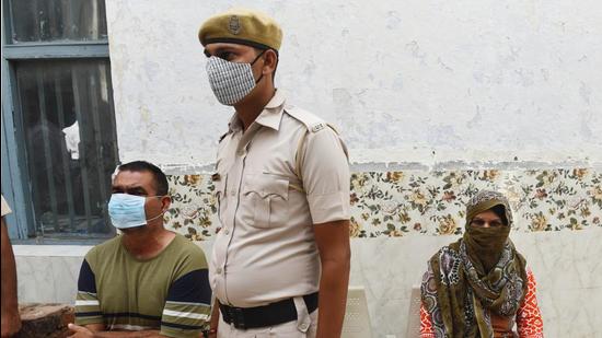 Rao Rai Singh and Bimlesh Yadav were produced in a Gurugram court on Wednesday. (Vipin Kumar/HT PHOTO)