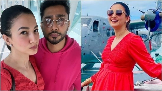 Gauahar Khan kickstarts Maldives birthday trip with Zaid Darbar in <span class='webrupee'>?</span>2.7k red mini dress(Instagram/@gauaharkhan)