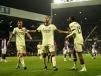 Arsenal's Pierre-Emerick Aubameyang celebrates.