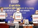 Union minister Bhupender Yadav unveiled the logo for e-SHRAM on August 24.(Twitter/@byadavbjp) Union minister Bhupender Yadav unveiled the logo for e-SHRAM on August 24.(Twitter/@byadavbjp)