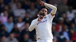 India's Mohammad Siraj bowls a delivery during the first day of third test cricket match between England and India, at Headingley cricket ground in Leeds, England, Wednesday, Aug. 25, 2021. (AP Photo/Jon Super)