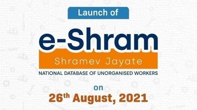 The E-Shram portal will maintain a database of workers in the country’s unorganised sector. (Photo via the Union ministry of labour on Twitter) The E-Shram portal will maintain a database of workers in the country’s unorganised sector. (Photo via the Union ministry of labour on Twitter)