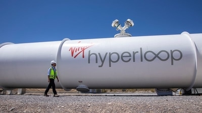 Josh Giegel, co-founder and CEO of Virgin Hyperloop, walks next to a hyperloop tube at the company's hyperloop facility near Las Vegas, Nevada. (Reuters / File)