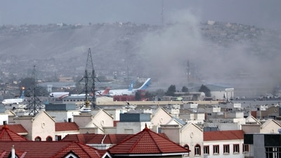 The explosion went off outside Kabul’s airport, where thousands of people have flocked as they try to flee the Taliban takeover of Afghanistan. (AP) The explosion went off outside Kabul’s airport, where thousands of people have flocked as they try to flee the Taliban takeover of Afghanistan. (AP)
