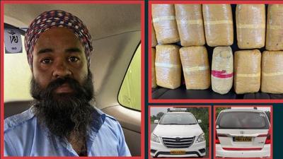 Drug smuggling accused Ranjit Singh, alias Rana, of Khazana Gate area of Amritsar was arrested after 16kg of heroin was recovered from his Toyota Innova at Madhopur checkpoint in Pathankot district on Monday morning. (Twitter) Drug smuggling accused Ranjit Singh, alias Rana, of Khazana Gate area of Amritsar was arrested after 16kg of heroin was recovered from his Toyota Innova at Madhopur checkpoint in Pathankot district on Monday morning. (Twitter)