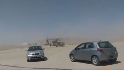 Grab from the video which shows a Blackhawk helicopter being driven at the Kandahar airport. (Twitter)