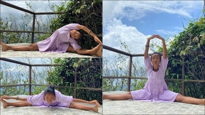 Ankita Konwar flaunts muscle flexibility with split stretching exercises as she returns home (Instagram/ankita_earthy) Ankita Konwar flaunts muscle flexibility with split stretching exercises as she returns home (Instagram/ankita_earthy)