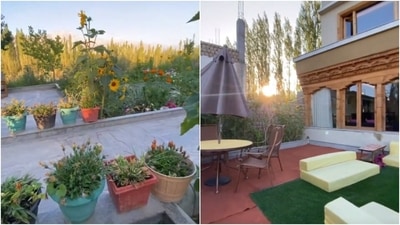Sara Ali Khan shared photos of her cozy hotel that also has a beautiful terrace garden from where she is capturing the breathtaking view of Ladakh. (Instagram/@saraalikhan95) Sara Ali Khan shared photos of her cozy hotel that also has a beautiful terrace garden from where she is capturing the breathtaking view of Ladakh. (Instagram/@saraalikhan95)