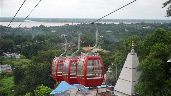 The newly inaugurated ropeway from Ashtbhuja to Kali Khoh temple in Vindhyachal region of Mirzapur in Uttar Pradesh. (PTI File Photo)