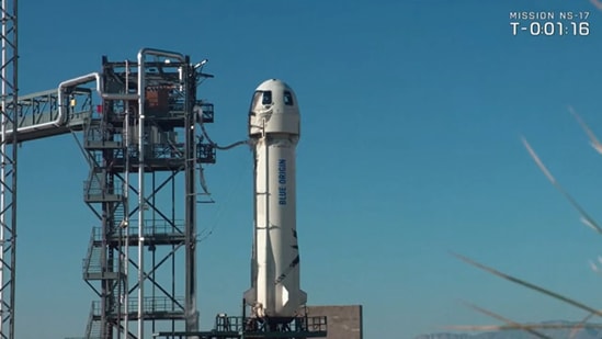 Blue Origin blasted off its New Shepard (NS-17) cargo mission into space for a 10-minute 15-second ride. (Screengrab from Blue Origin website)