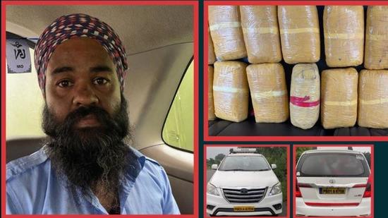 Drug smuggling accused Ranjit Singh, alias Rana, of Khazana Gate area of Amritsar was arrested after 16kg of heroin was recovered from his Toyota Innova at Madhopur checkpoint in Pathankot district on Monday morning. (Twitter)