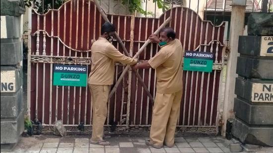 The Brihanmumbai Municipal Corporation (BMC) on Thursday sealed the St Joseph’s boarding school and orphanage in Agripada after 22 residents tested positive for Covid-19. (HT PHOTO.) The Brihanmumbai Municipal Corporation (BMC) on Thursday sealed the St Joseph’s boarding school and orphanage in Agripada after 22 residents tested positive for Covid-19. (HT PHOTO.)