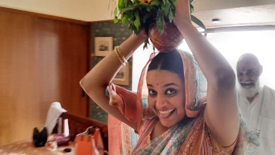 Swara Bhasker at the Griha Pravesh ceremony at her 'new old house'. 