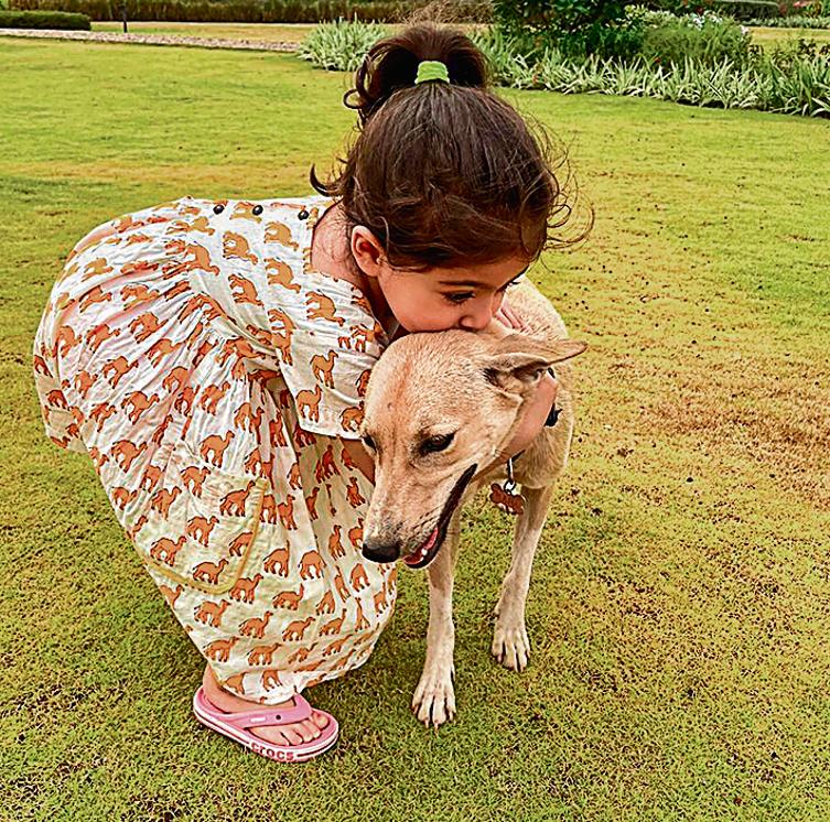 Inaaya Naumi Kemmu shares a loving bond with her pet, and other adopted animals, at Pataudi.