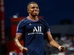 FILE PHOTO: Soccer Football - Ligue 1 - Brest v Paris St Germain - Stade Francis-Le Ble, Brest, France - August 20, 2021. Paris St Germain's Kylian Mbappe celebrates after scoring REUTERS/Stephane Mahe