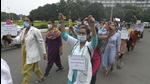 On Friday, over 300 employees of the National Health Mission marched from Government Multi-Specialty Hospital in Sector 16 to the Sector-17 Plaza, raising slogans against the Centre and the UT administration in Chandigarh. (HT FILE PHOTO) On Friday, over 300 employees of the National Health Mission marched from Government Multi-Specialty Hospital in Sector 16 to the Sector-17 Plaza, raising slogans against the Centre and the UT administration in Chandigarh. (HT FILE PHOTO)