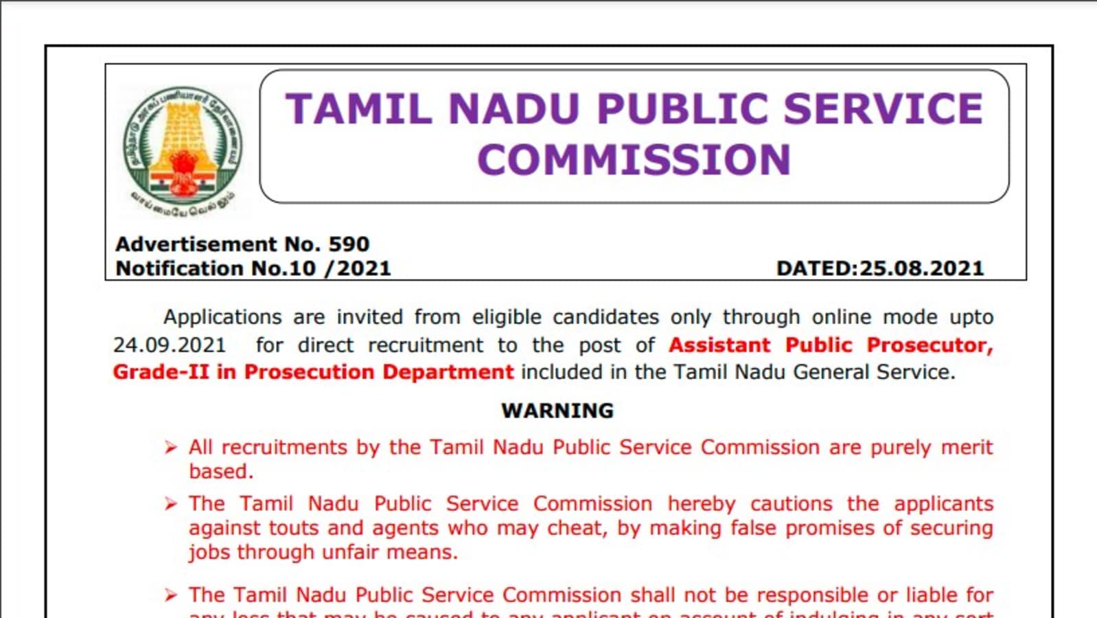 TNPSC recruitment 2021: Apply for 50 posts of assistant public prosecutor