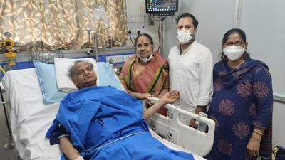 Rajasthan chief minister Ashok Gehlot with family at the hospital on Friday. (Sourced) Rajasthan chief minister Ashok Gehlot with family at the hospital on Friday. (Sourced)
