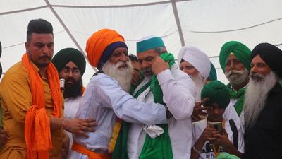 Farm leader Rakesh Tikait was in Chandigarh for a rally on Friday. (Keshav Singh/HT)