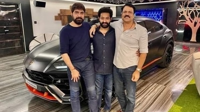 Jr NTR with his new Lamborghini. Jr NTR with his new Lamborghini.