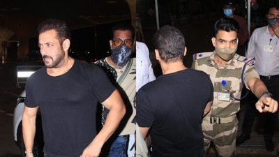 Salman Khan was spotted at the Mumbai airport and was stopped by a CISF officer. (Varinder Chawla) Salman Khan was spotted at the Mumbai airport and was stopped by a CISF officer. (Varinder Chawla)