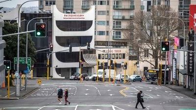 People cross nearly empty streets in the central business district of Auckland, New Zealand on August 27, 2021. (via AP) People cross nearly empty streets in the central business district of Auckland, New Zealand on August 27, 2021. (via AP)