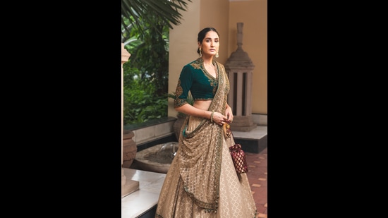Brocade- woven odhnis with antique gold fabrics dominated the show Brocade- woven odhnis with antique gold fabrics dominated the show