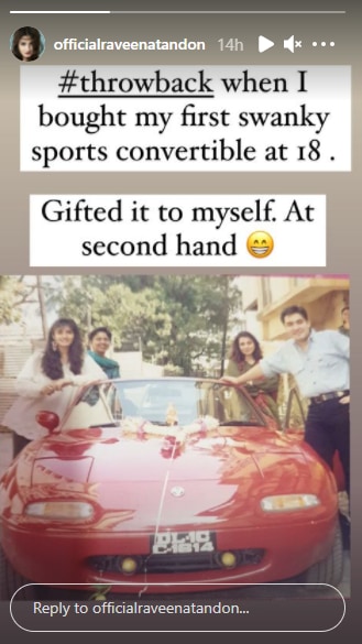 Raveena Tandon shares a picture of her first sports car.