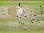 England players celebrate prematurely for the wicket of India's captain Virat Kohli (18) during the fourth day of third test cricket match between England and India, at Headingley cricket ground in Leeds, England, Saturday, Aug. 28, 2021. (AP Photo/Jon Super)(AP)