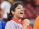 Tokyo: Paddler Bhavinaben Patel reacts during her Women's Singles Class 4 event match at the Tokyo Paralympics 2021.